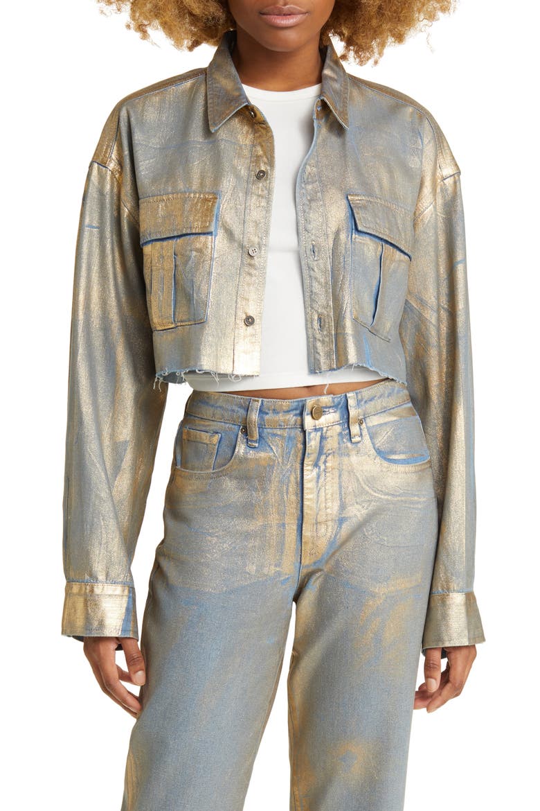 Aliya Metallic Crop Denim Jacket, Main, color, FIRE DANCER