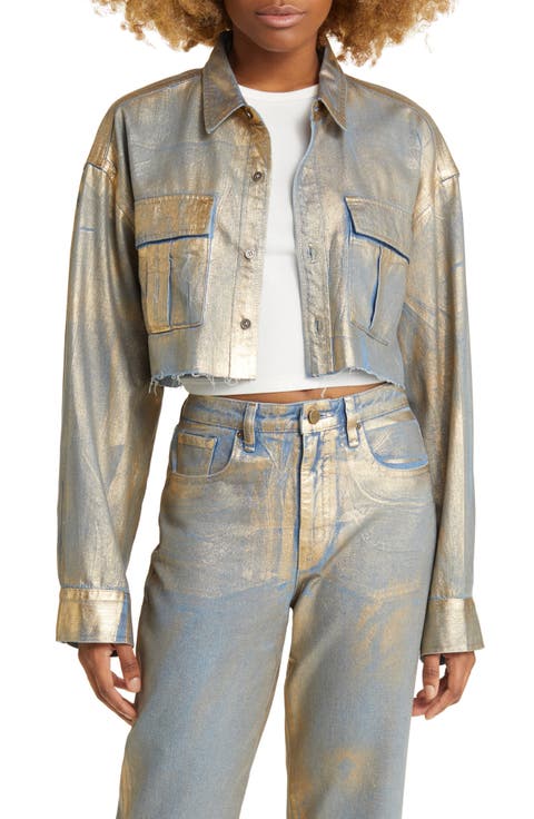 Aliya Metallic Crop Denim Jacket