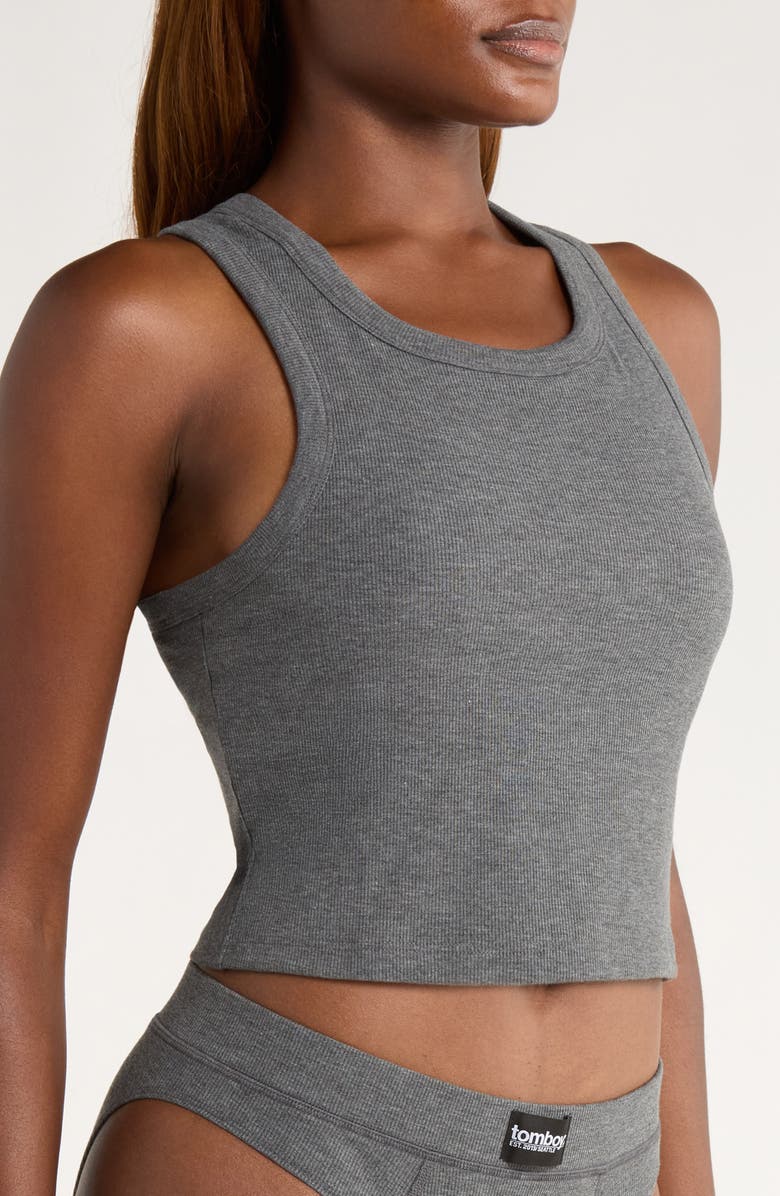 TomboyX Rib Longline Sports Bra, Alternate, color, Heather Gray