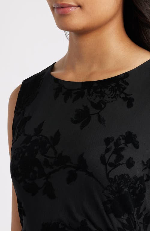 Connected Apparel Flocked Faux Wrap Dress In Black