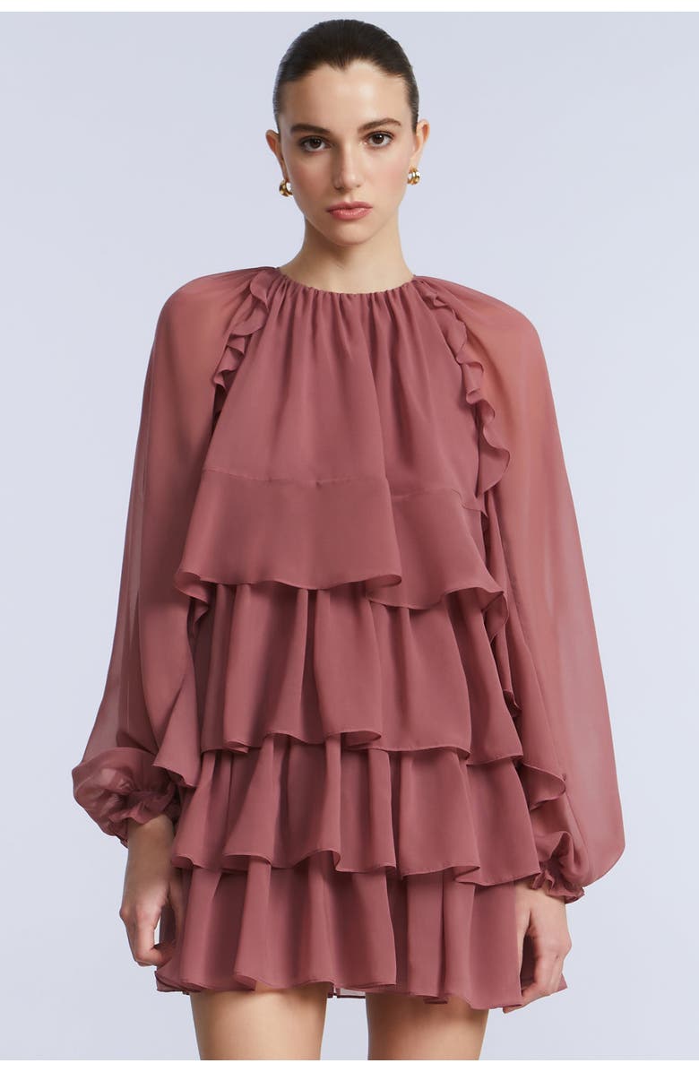 BCBGMAXAZRIA Chiffon Ruffle Mini Dress, Alternate, color, Renaissance Rose