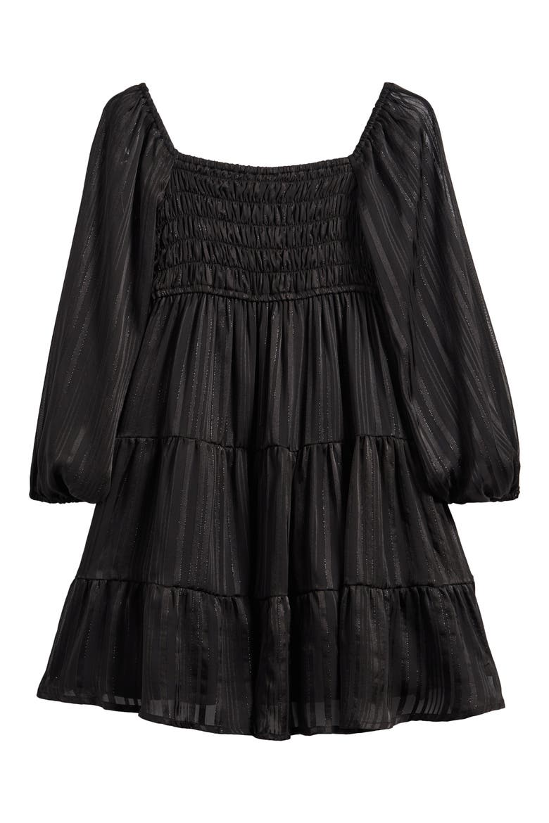 Kids' Swiss Dot Long Sleeve Dress, Alternate, color, BLACK