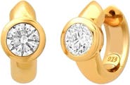 GABI RIELLE Bezel Set Round Crystal Huggie Hoop Earrings