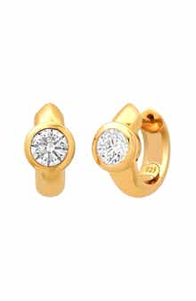 GABI RIELLE Bezel Set Round Crystal Huggie Hoop Earrings