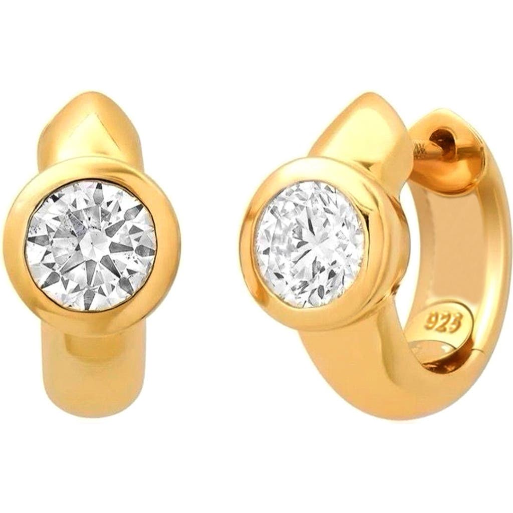Gabi Rielle Bezel Set Round Crystal Huggie Hoop Earrings In Gold