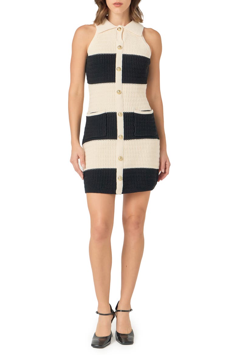 Stripe Cotton Blend Minidress, Main, color, CREAM/ BLACK