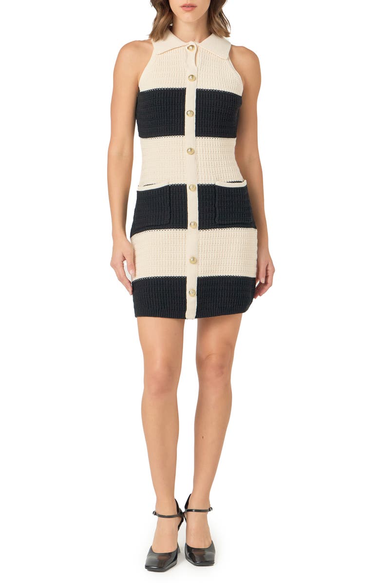 Endless Rose Stripe Cotton Blend Minidress, Main, color, Cream/ Black