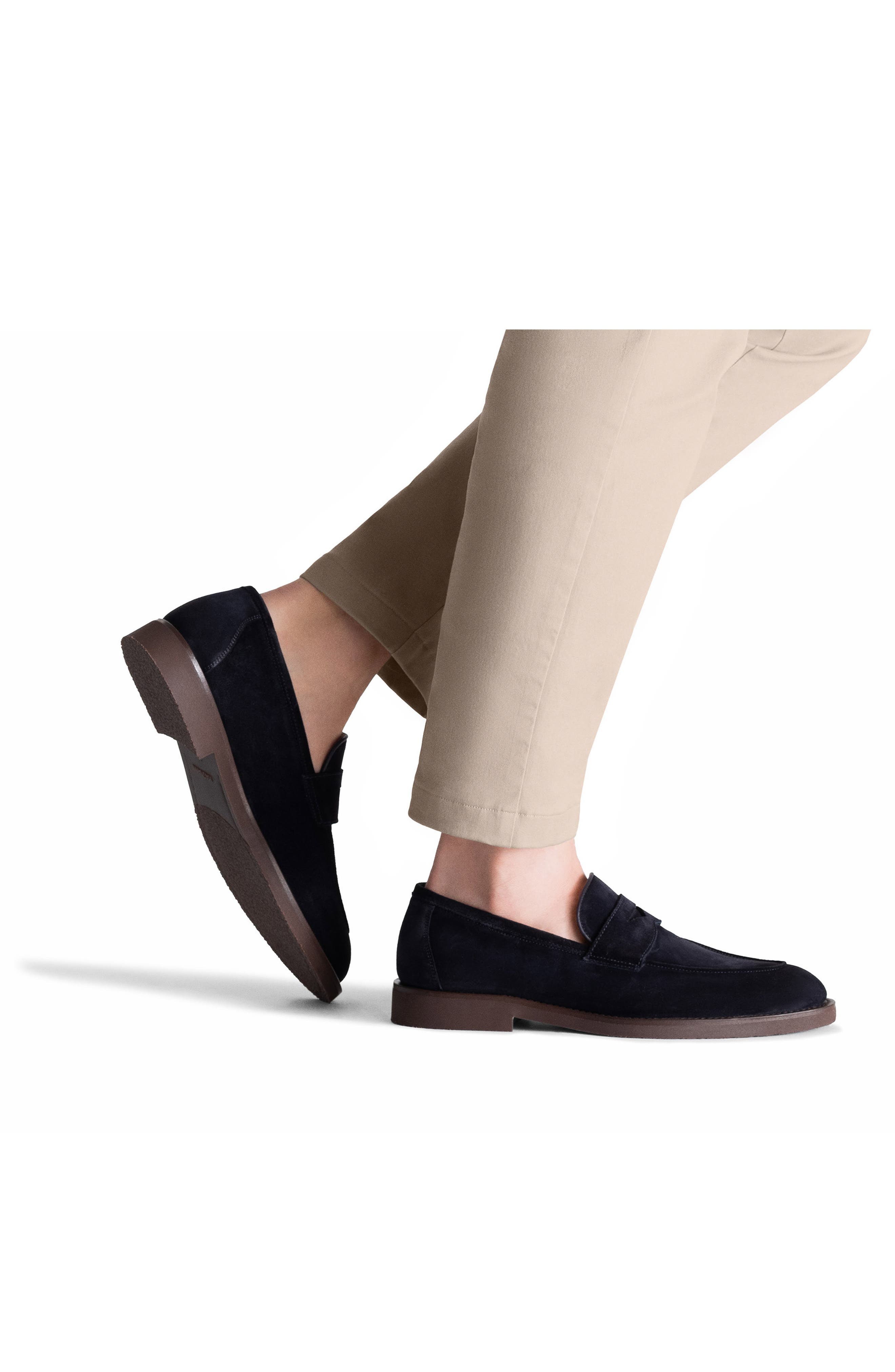 Cervan Penny Leather Loafer, Alternate, color, NAVY SUEDE