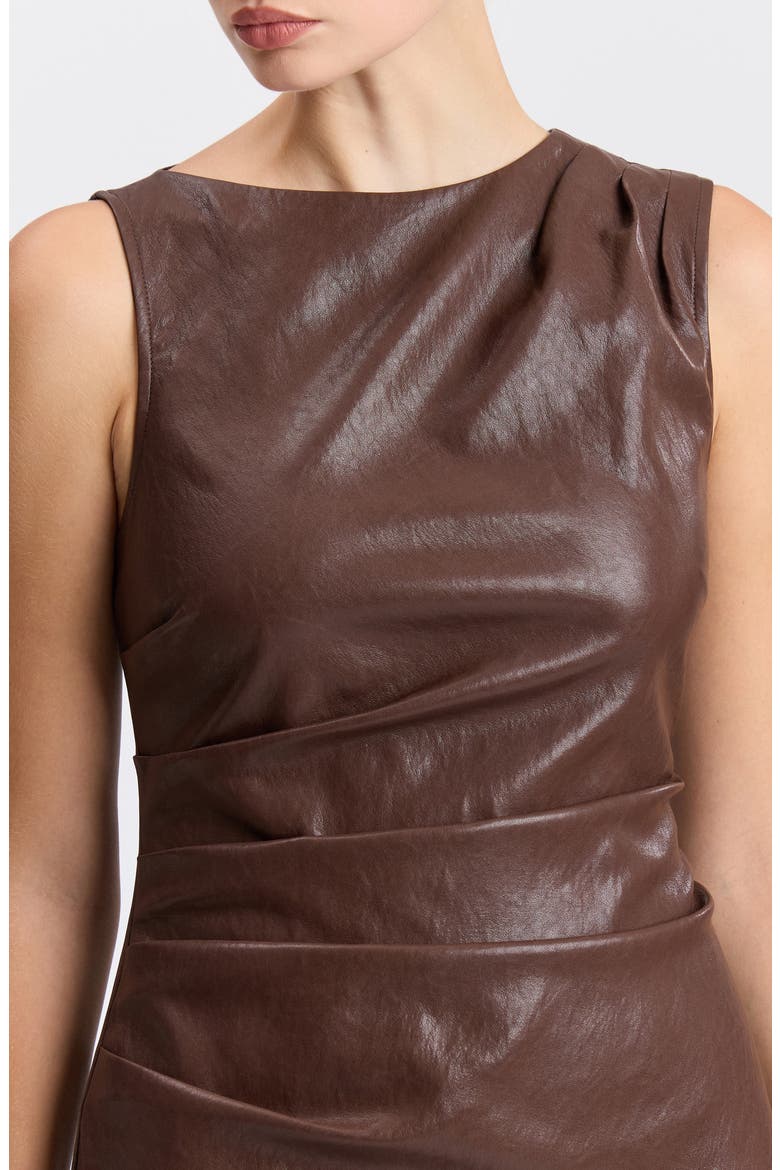 Ruched Faux Leather Minidress, Alternate, color, CHOCOLATE