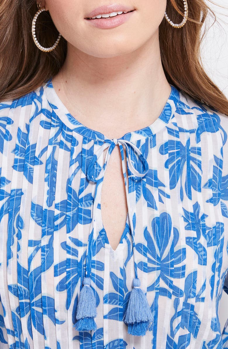 vineyard vines Dumore Floral Pintuck Popover Blouse, Alternate, color, Cay Floral-Hull Blue