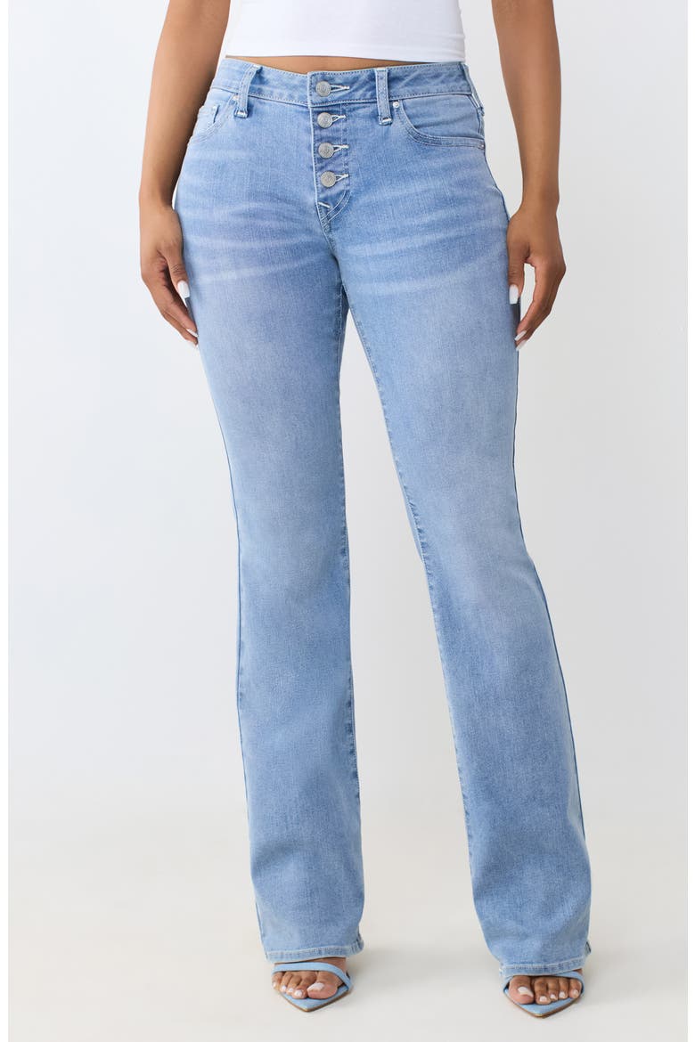 Becca Button Fly Bootcut Jeans, Main, color, LIGHT BLUE SUEDE WASH