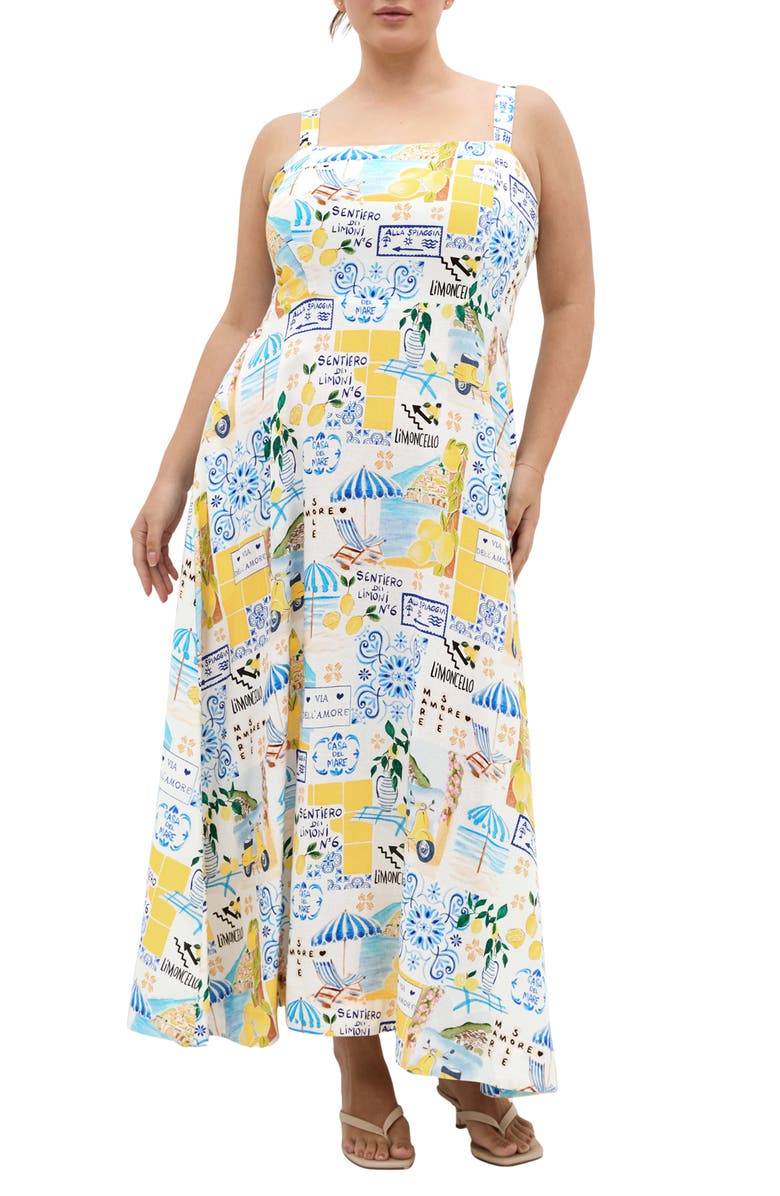 City Chic Collins Print Sleeveless Maxi Dress, Main, color, 