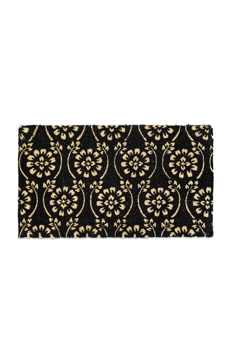 Floral Vine Coir Mat Rectangle Indoor Outdoor Welcome Mat, Main, color, Black