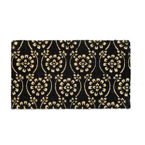 Tag Floral Vine Coir Mat Rectangle Indoor Outdoor Welcome Mat In Black