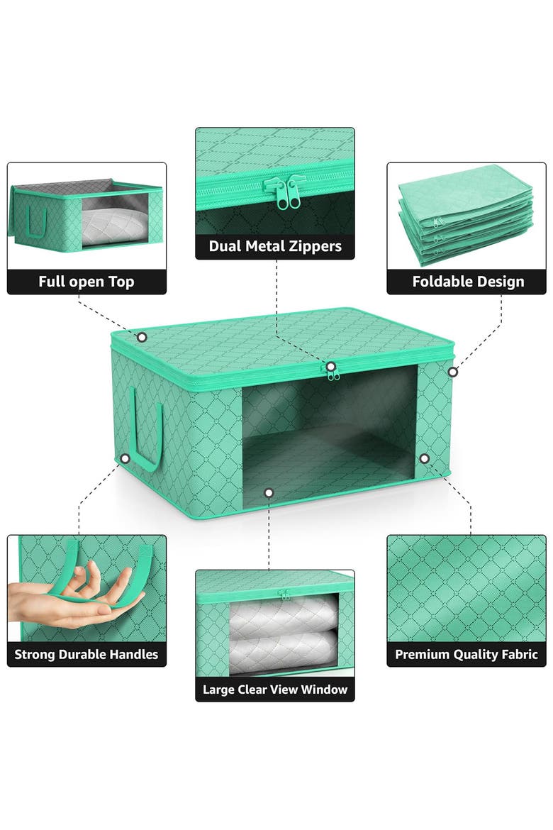 8-Pack Collapsible Zip Storage Bins, Alternate, color, TEAL