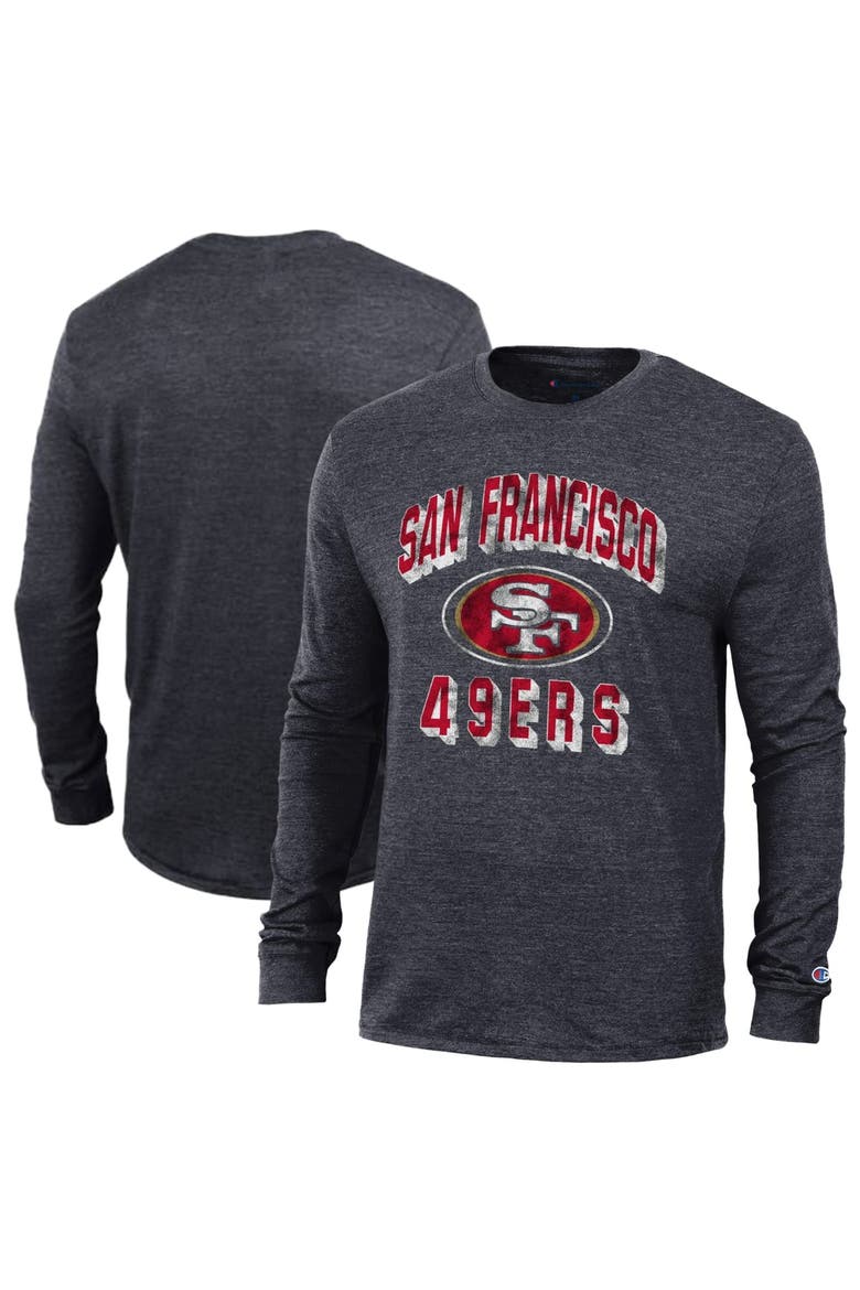 Men's Champion Heather Black San Francisco 49ers Ultimate Tri-Blend Long Sleeve T-Shirt, Main, color, Heather Black