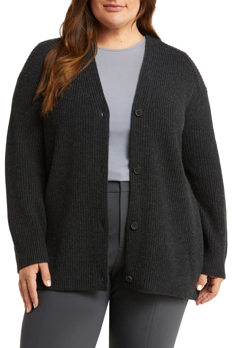 Oversize Wool & Cashmere Cardigan, Main, color, HEATHER CHARCOAL