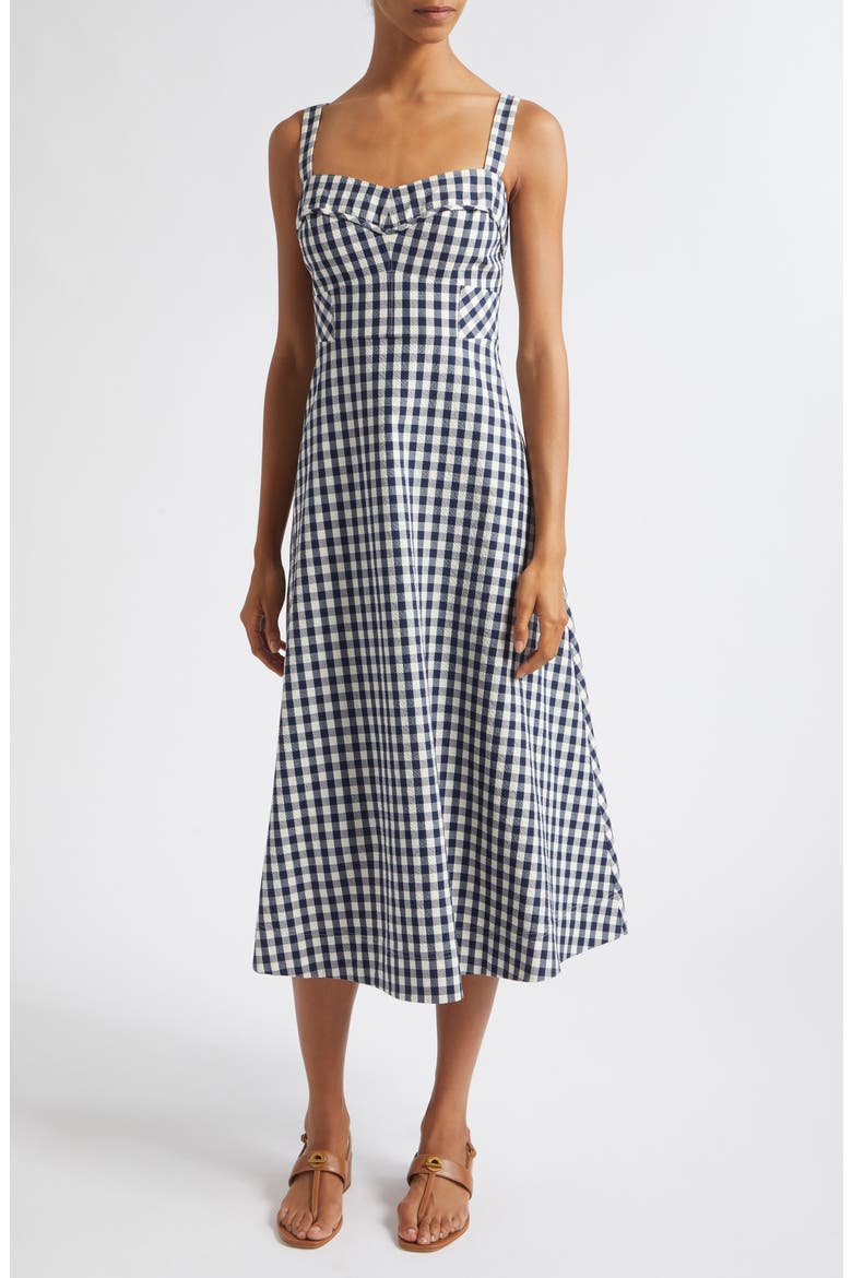 Aila Gingham Check Midi Dress, Main, color, NAVY DOVE