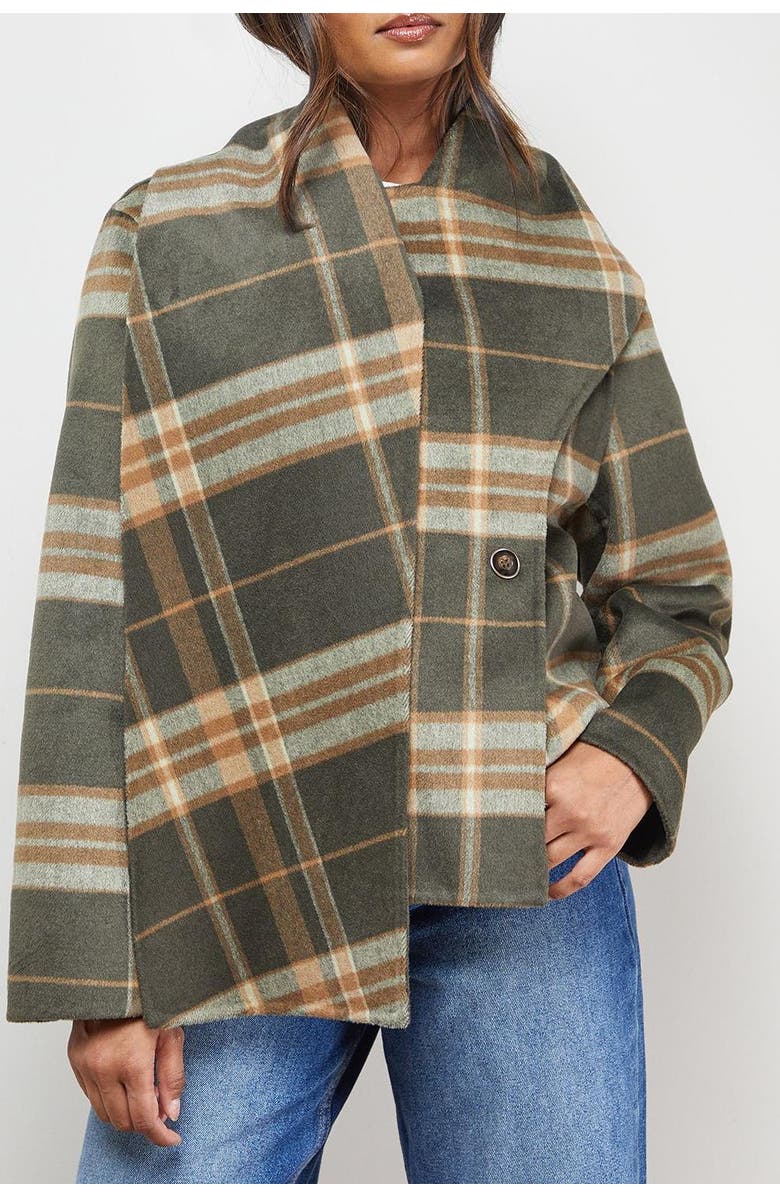 Oasis Check Scarf Longline Jacket Coat, Alternate, color, Taupe