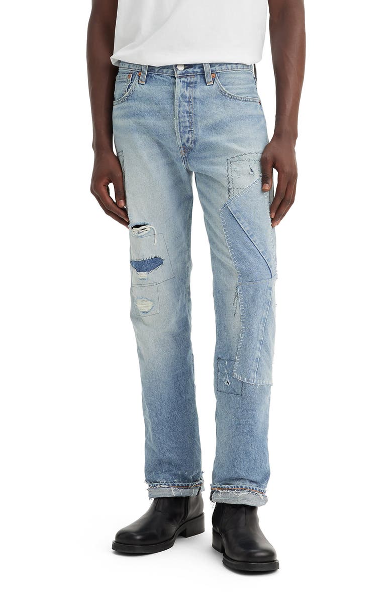 Levi's<sup>®</sup> 501<sup>®</sup> Patchwork Straight Leg Jeans, Main, color,