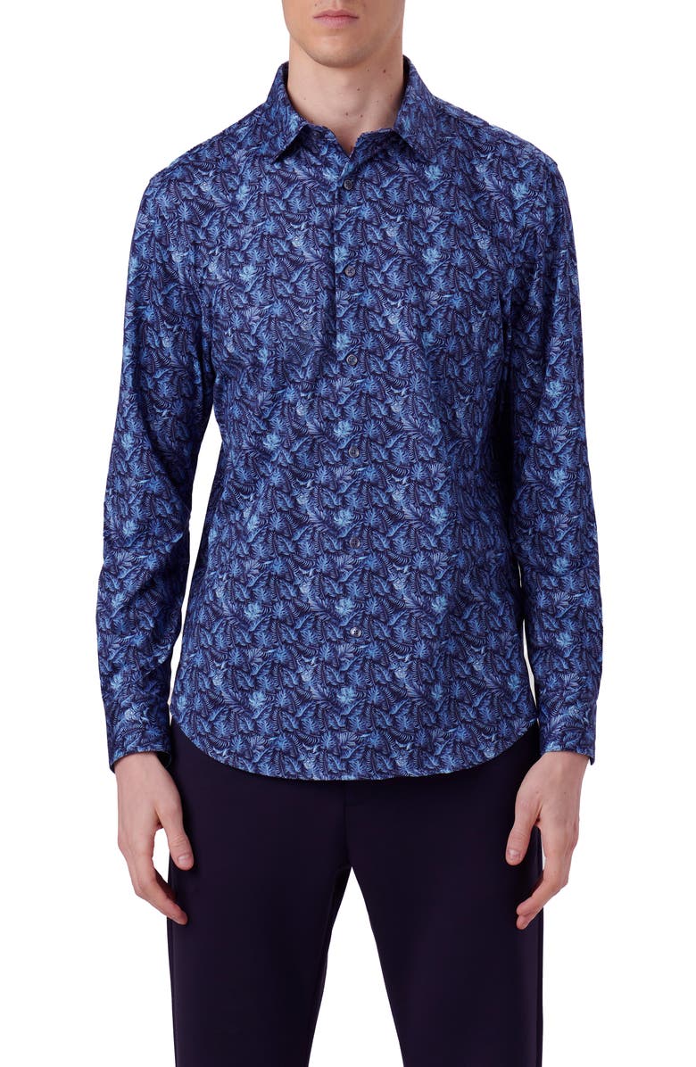 Bugatchi James OoohCotton<sup>®</sup> Leaf Print Button-Up Shirt, Main, color,