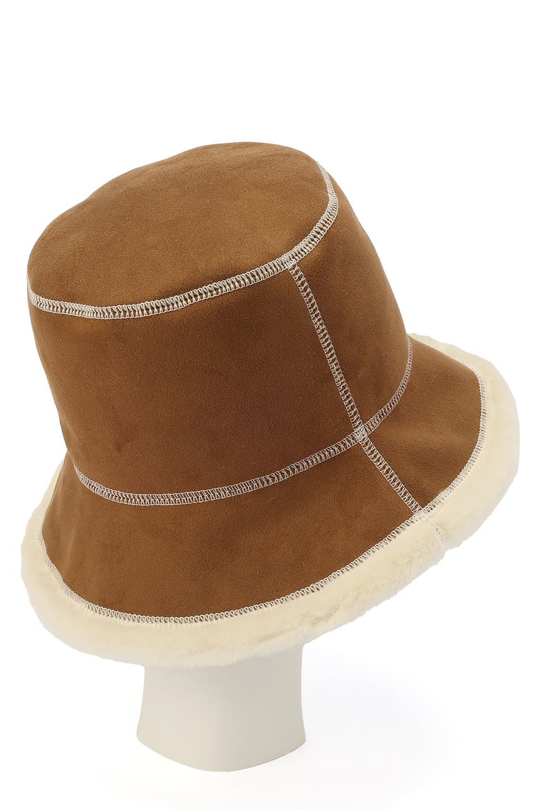 Frankie Reversible Faux Fur Bucket Hat, Alternate, color, DARK CHESTNUT/ CREAM