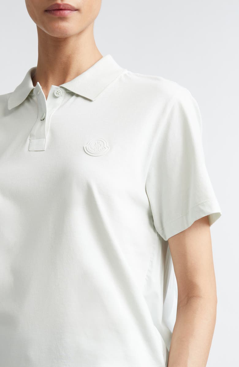 Moncler Pleated Back Mixed Media Polo, Alternate, color, Ice