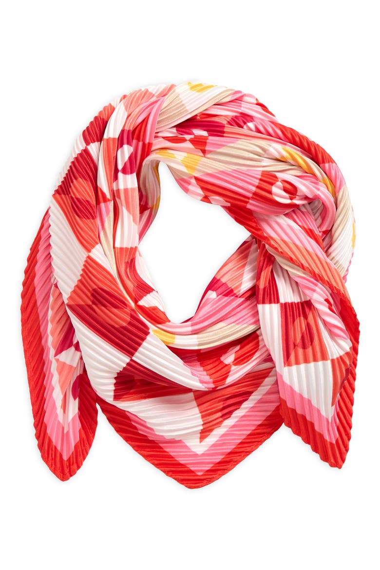 Mosaic Geo Pleated Diamond Scarf, Main, color, PINK LEMONADE
