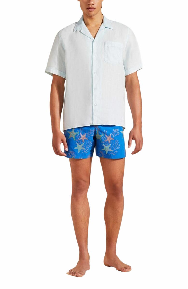 Vilebrequin Men's Bowling Linen Mineral Dye Shirt, Alternate, color, Thalassa