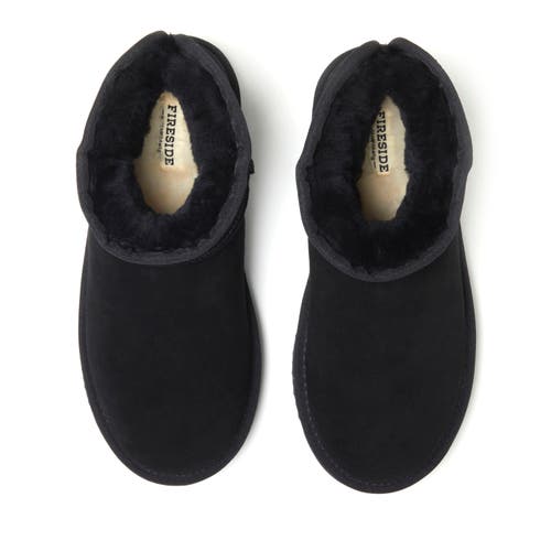 Dearfoams Fireside Riverland Genuine Shearling Micro Bootie In Black