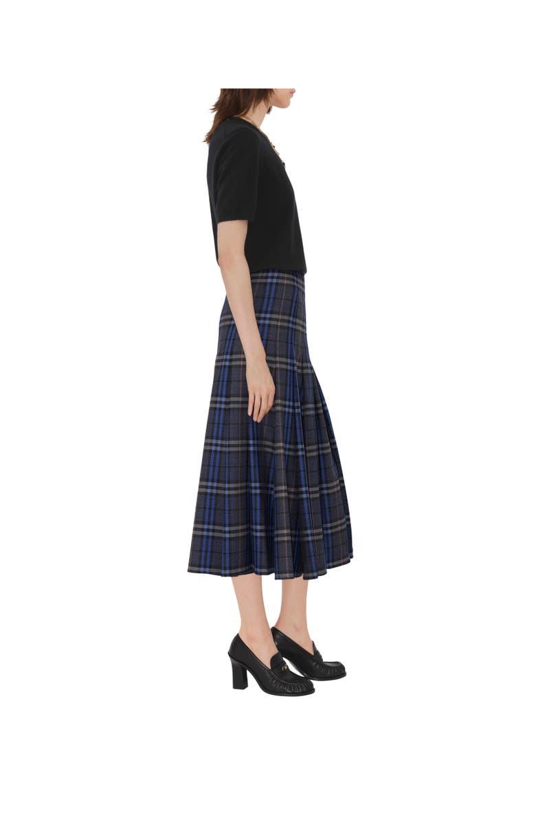 Burberry Check Wool Midi Kilt, Alternate, color, Bright Oxford Blue