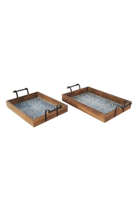 Farmhouse Set of 2 Wood Trays