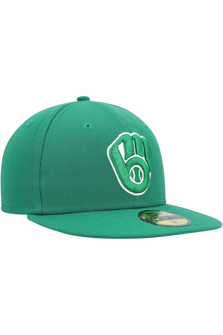 Men's New Era Kelly Green Milwaukee Brewers White Logo 59FIFTY Fitted Hat, Alternate, color, Kelly Green
