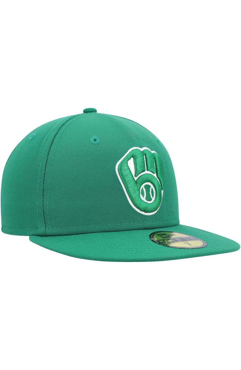 New Era Men's New Era Kelly Green Milwaukee Brewers White Logo 59FIFTY Fitted Hat, Alternate, color, 