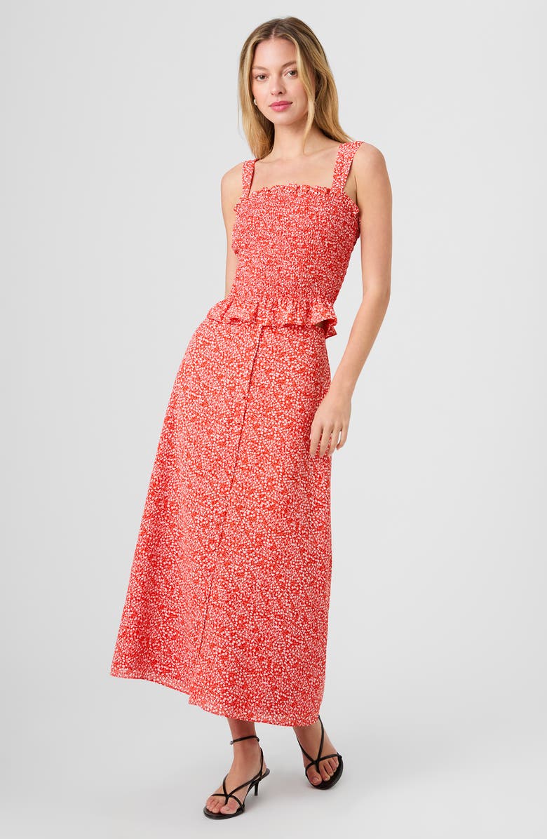 French Connection Agnes Ditsy Floral Crepe Midi Skirt, Alternate, color, Candied Apple