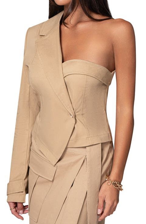 Amal One-Shoulder Blazer Top