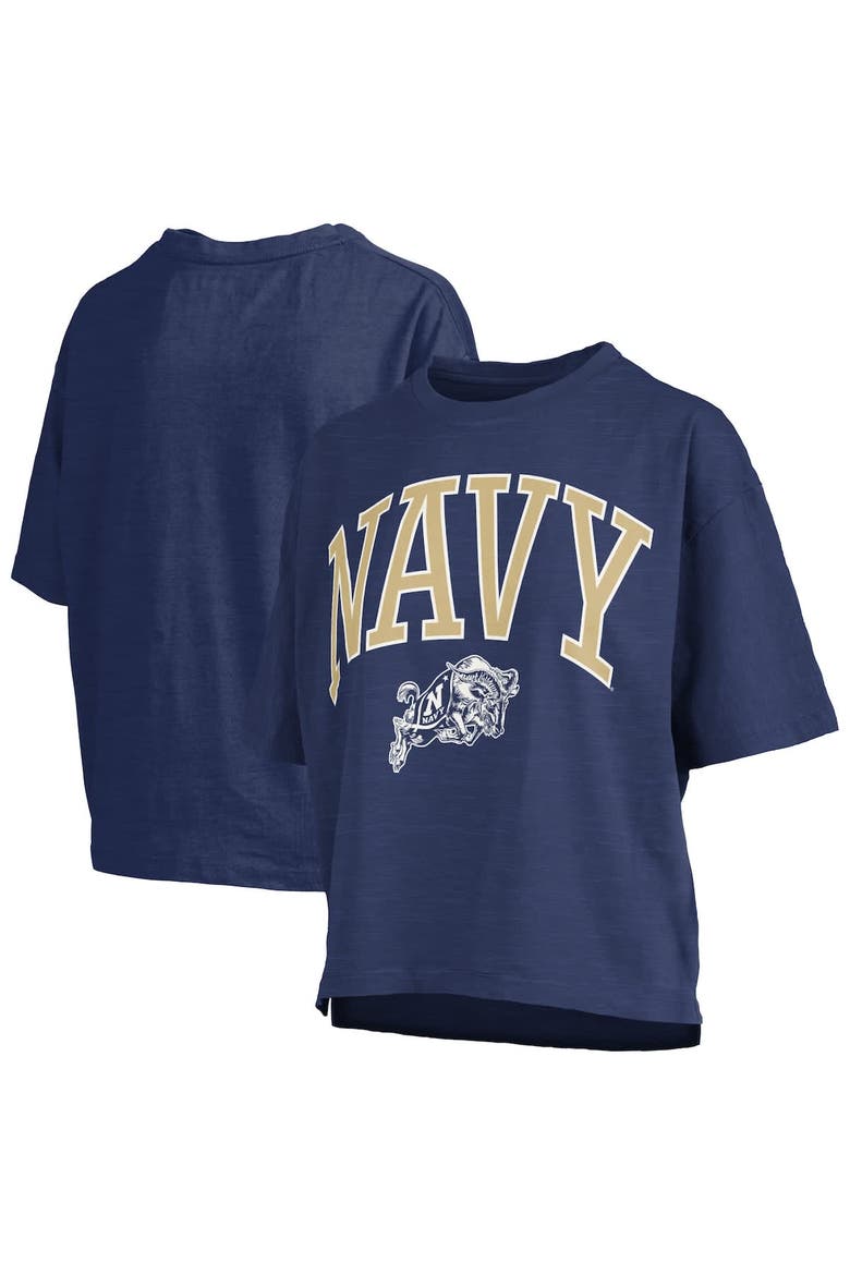 Women's Pressbox Navy Navy Midshipmen Nelson Arch Over Logo Waist Length Oversized Slub T-Shirt, Alternate, color, Navy
