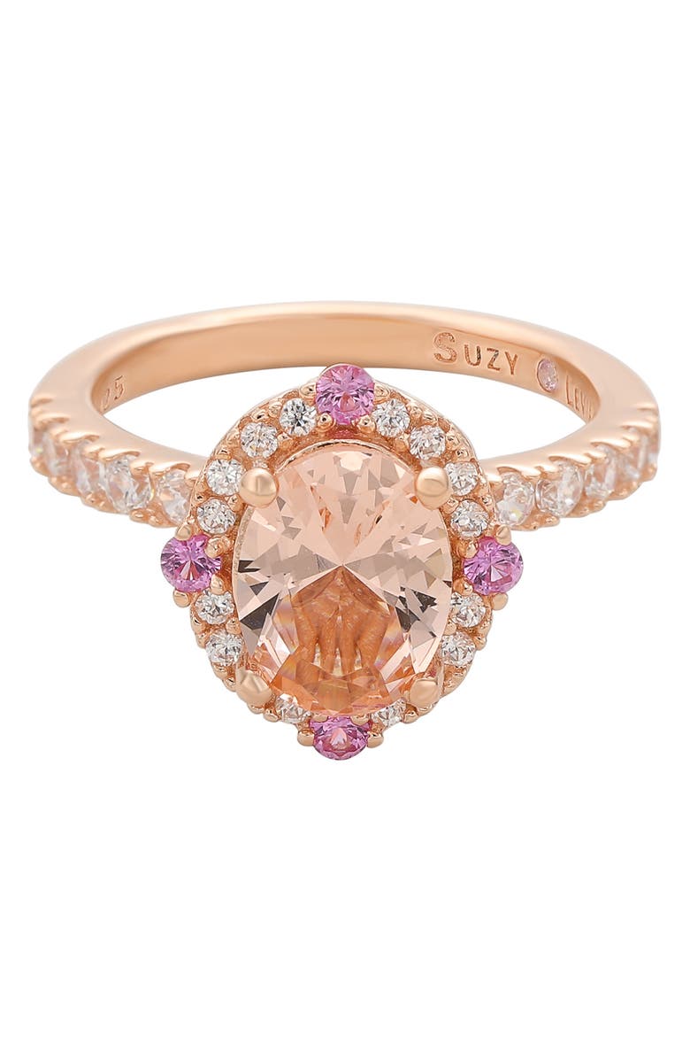 SUZY LEVIAN Rose Gold Sterling Silver Oval Cut CZ Halo Ring, Alternate, color,