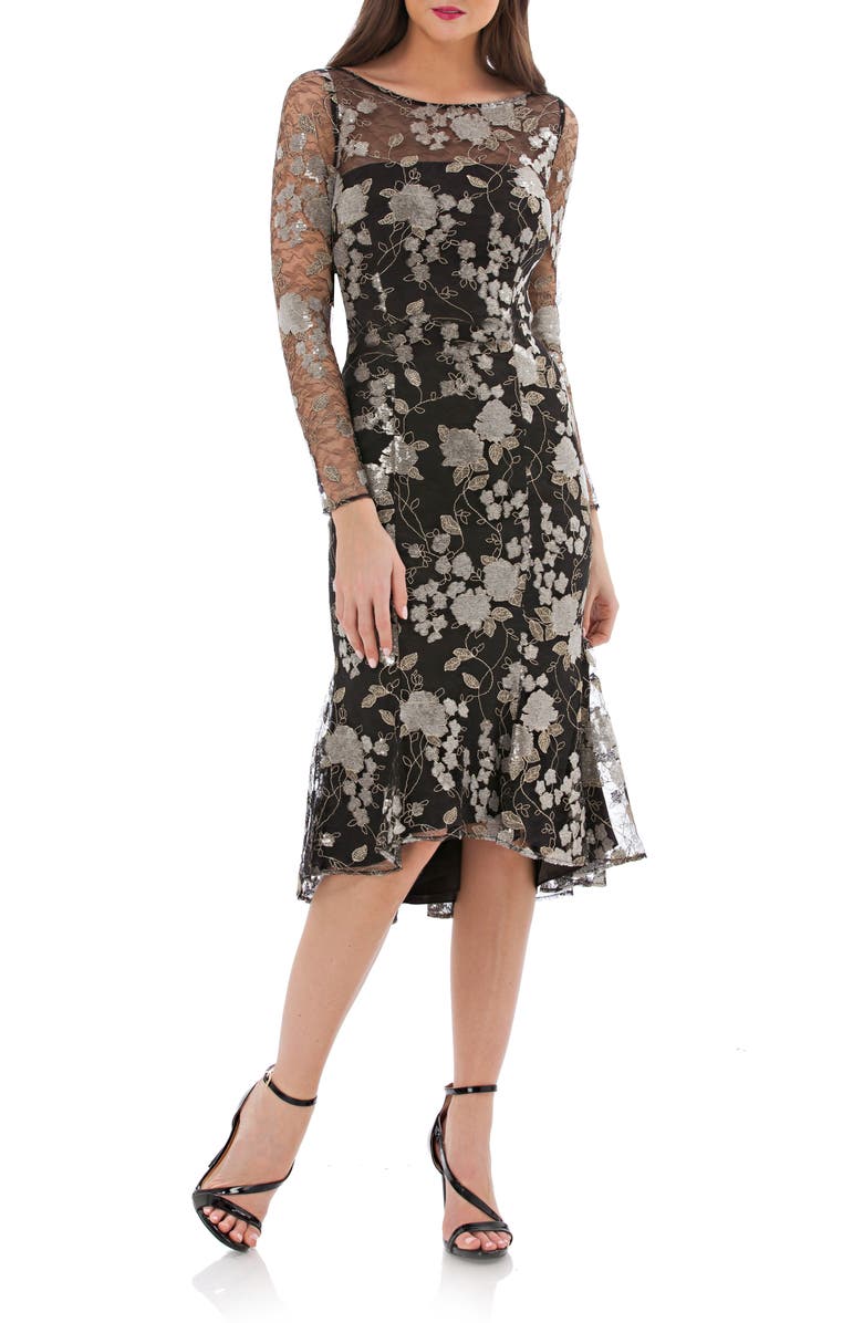 Carmen Marc Valvo Infusion Sequin Mesh Midi Dress, Main, color,