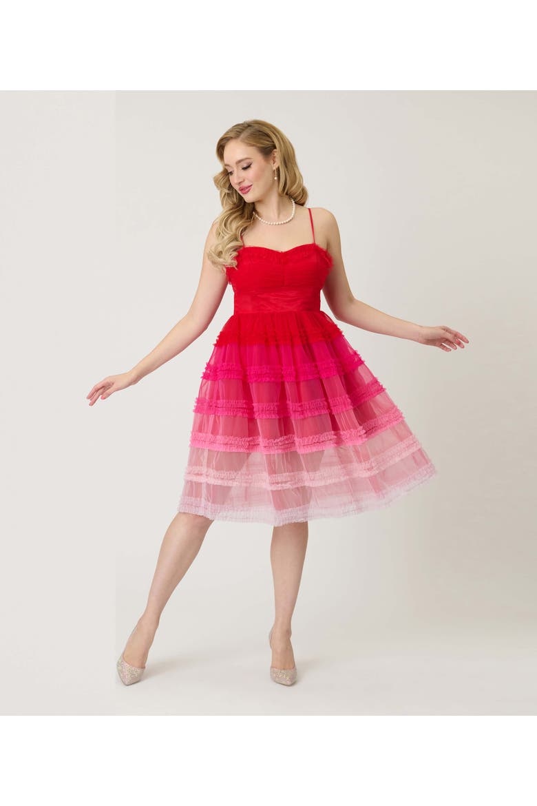 Tiered Sheer Swing Dress, Main, color, Red & Pink Ombre