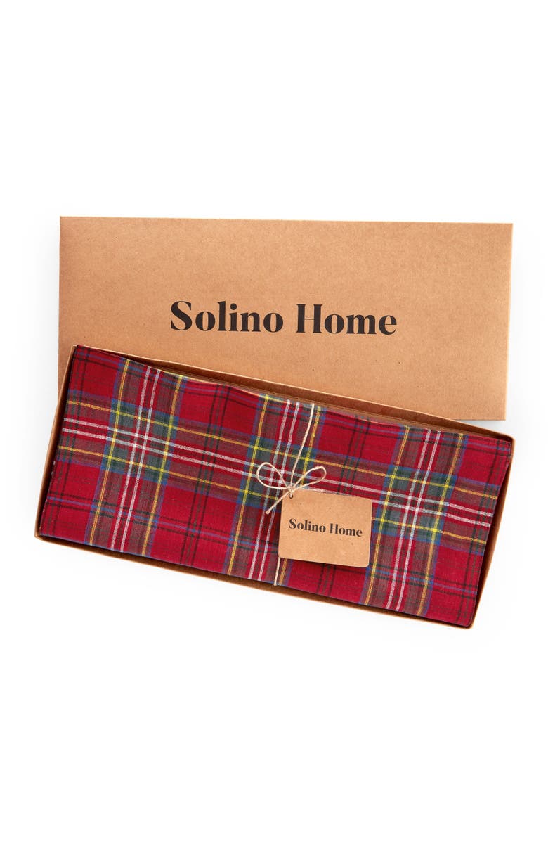 Solino Home Linen Table Runner for Dining Table, Holiday and Everyday Table Decor - Classic Tartan Plaid, Alternate, color, Red