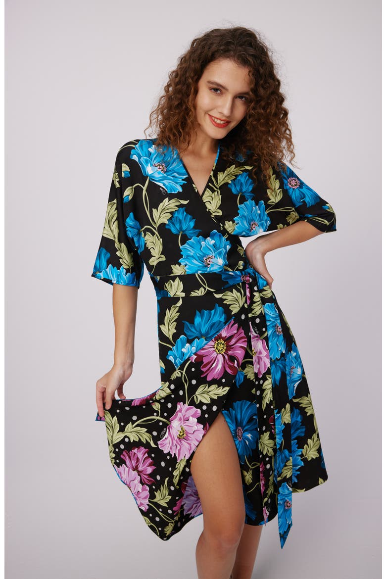 Rosalina Reversible Floral Wrap Dress, Alternate, color, HENDRIX FLORAL PINK DOT/TEAL L