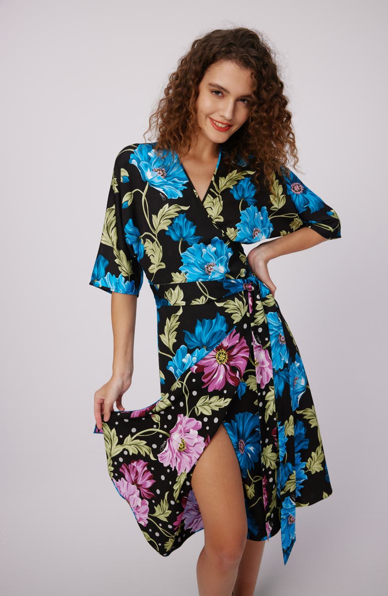 DVF Rosalina Reversible Floral Wrap Dress, Alternate, color, 