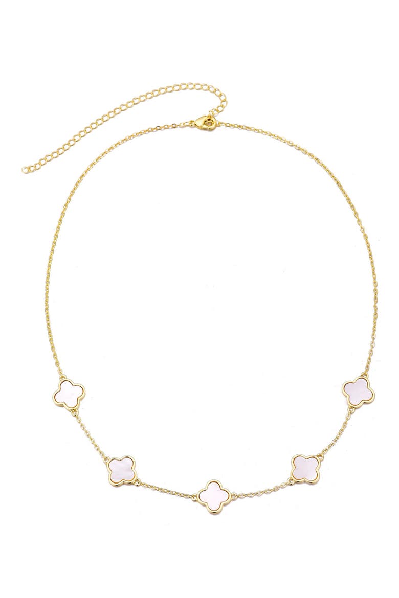 Mother-of-Pearl Clover Station Necklace, Alternate, color, GOLD-WHITE