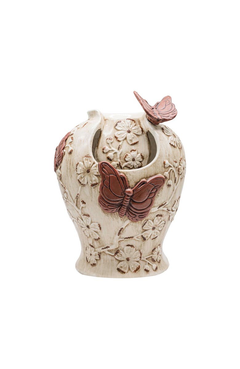 Foreside Home and Garden Butterfly Urn Fountain Rust Cream Stoneware, Main, color, White