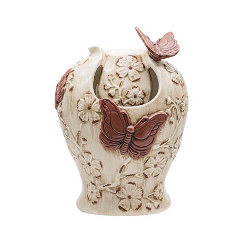 Butterfly Urn Fountain Rust Cream Stoneware