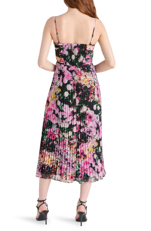 Steve Madden Ray Pleated Floral Chiffon Midi Dress In Black Multi