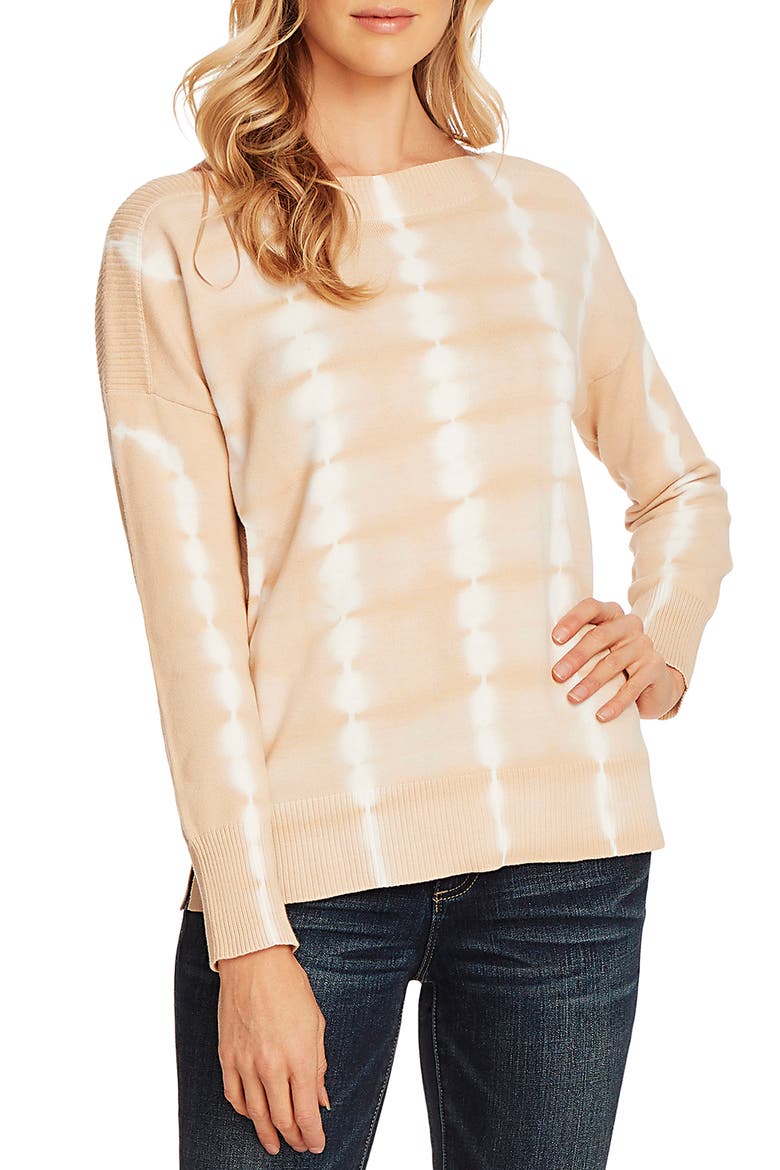 Tie Dye Boatneck Long Sleeve Cotton Sweater, Main, color, LIGHT STONE