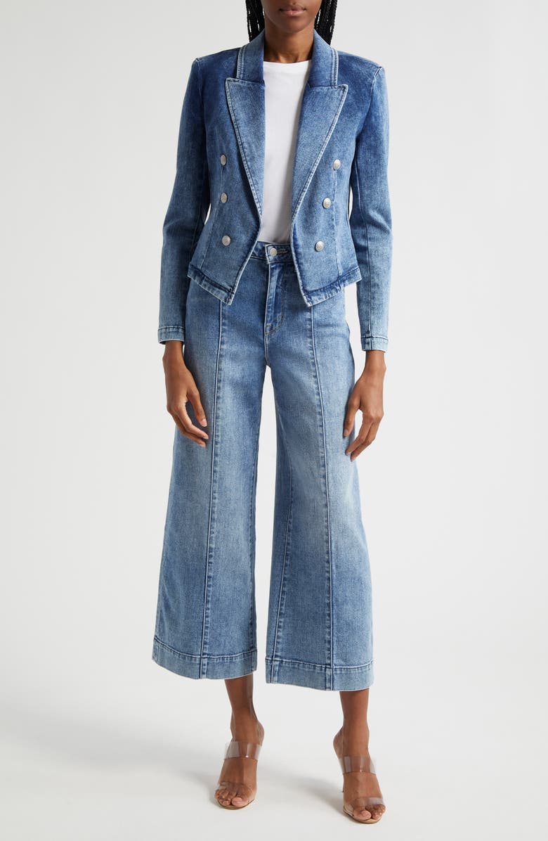 L'AGENCE Wayne Crop Denim Double Breasted Jacket, Alternate, color,