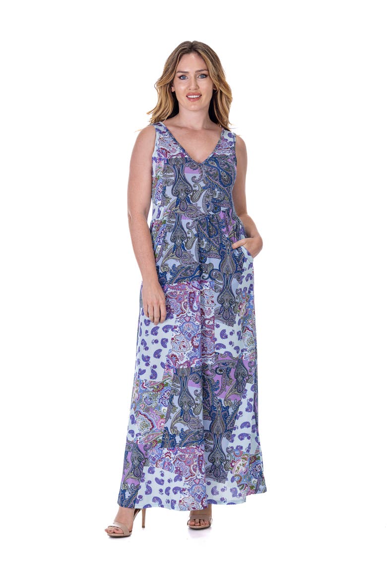 Paisley Sleeveless V-Neck Maxi Dress With Pockets, Main, color, Purple Multi